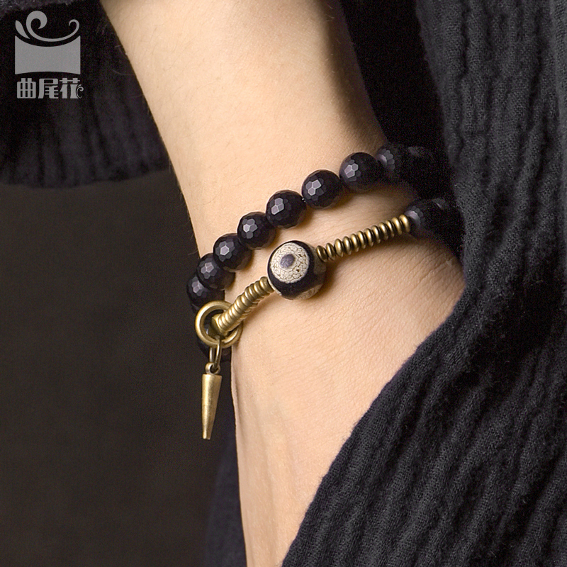 Trendy Matte Black Agate Bracelet for Men and Women, Double-Layer Retro Style Couple's Accessory, Perfect for Fashion Lovers