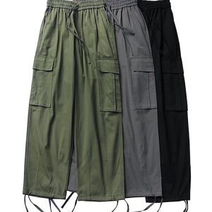 Trendy Men's Cargo Pants, Wide-Leg Straight Cut, American Vibe, Japanese Casual Style, Functional Fashion for Modern Looks
