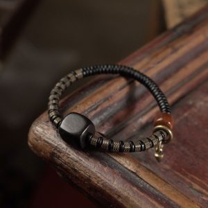 Trendy Retro Black Ebony Wood Bead Bracelet for Men and Women, Personalized Single Circle Couple Accessory