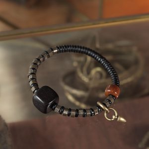 Trendy Retro Black Ebony Wood Bead Bracelet for Men and Women, Personalized Single Circle Couple Accessory