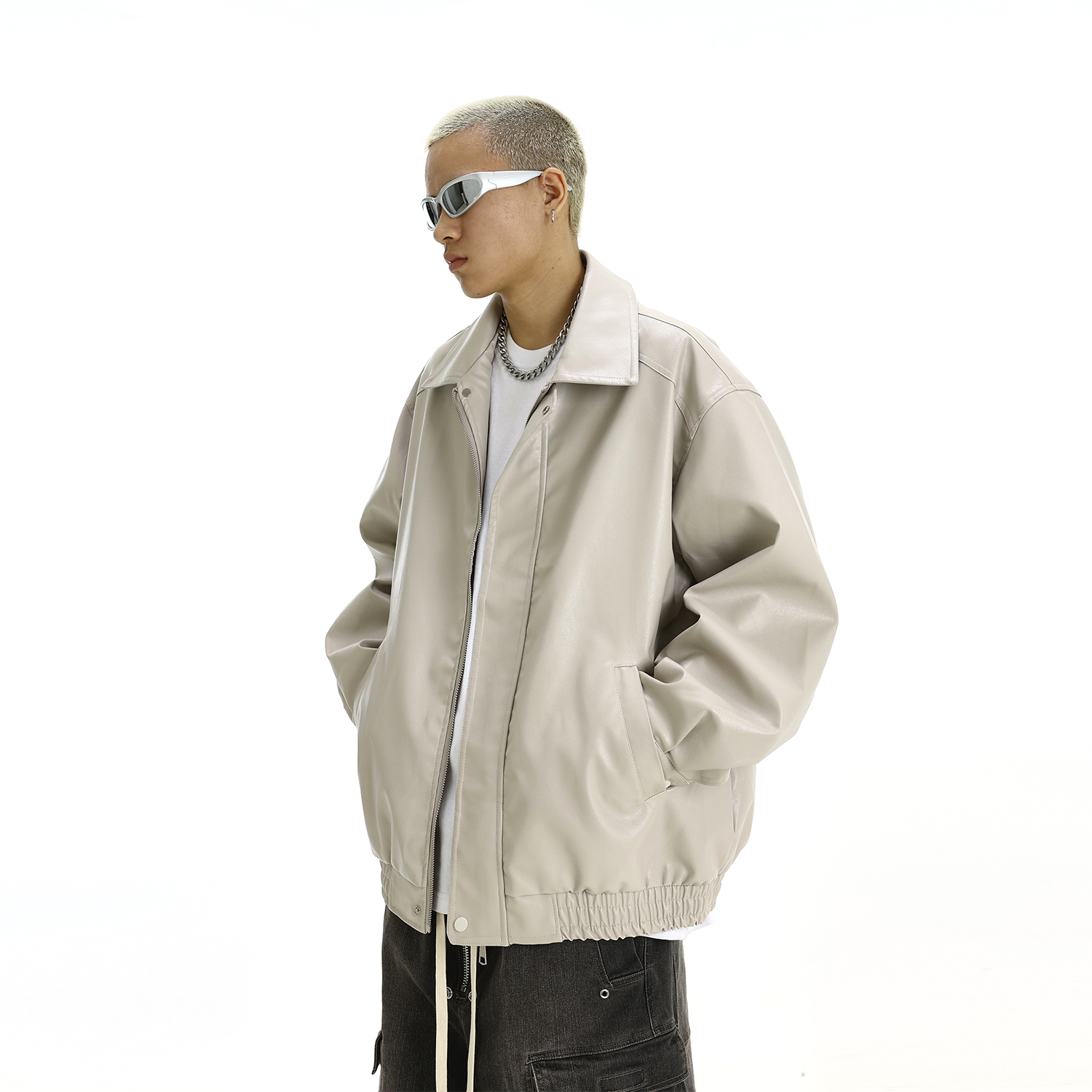 Trendy Solid Color Lapel Motorcycle Jacket for Men and Women - Retro Hip-Hop Outerwear for Autumn Winter Style