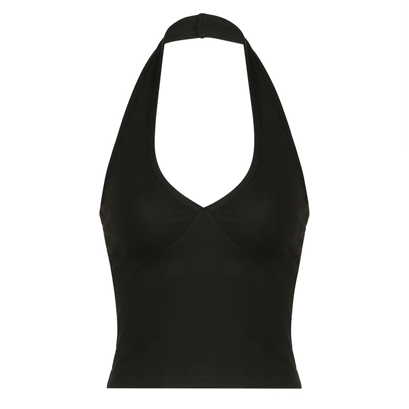 Trendy Solid Color V-Neck Halter Tank Top for Women - Casual Sportswear, Versatile Summer Outerwear 2024