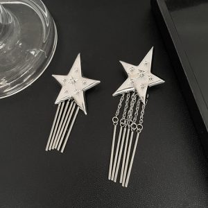 Trendy Star Long Tassel Earrings for Women - High-End Ear Studs Ideal for Round Faces, 2025 Fashion Statement