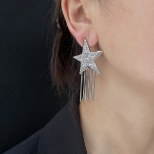 Trendy Star Long Tassel Earrings for Women - High-End Ear Studs Ideal for Round Faces, 2025 Fashion Statement