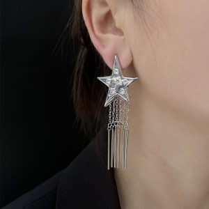 Trendy Star Long Tassel Earrings for Women - High-End Ear Studs Ideal for Round Faces, 2025 Fashion Statement