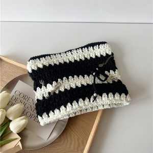 Trendy Striped Knitted Little Devil Ear Yarn Hat for Women - Pointed Wide-Brimmed Pullover for Autumn and Winter Fashion