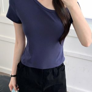 Trendy Summer Halter Off-Shoulder Short Sleeve T-Shirt for Women, Slim-Fit Cropped Top, 2025 Fashion, Casual Chic Style