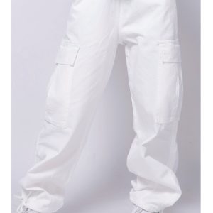 Trendy White Work Pants for Women - Hip-Hop Jazz Dance Long Straight-Leg Joggers, Casual Style, Y2K Fashion