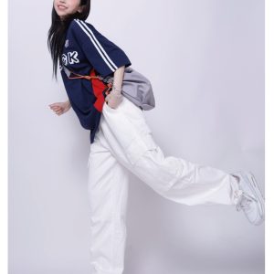 Trendy White Work Pants for Women - Hip-Hop Jazz Dance Long Straight-Leg Joggers, Casual Style, Y2K Fashion