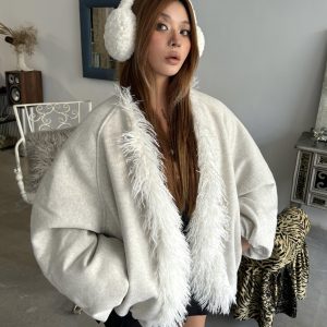 Trendy Winter Spicy Girl Fur Collar Spliced Cotton Coat - Loose Fit Thick Warm Outerwear for Stylish Comfort