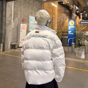 Trendy Winter Velcro Letter Cotton Jacket - Thick Warm Loose Bread Coat for Casual Style