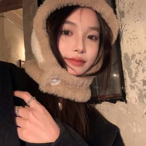 Trendy Women's Balaclava Hat with Scarf, Warm Ear Protection, Autumn Winter Style, Cozy Fashion Accessory