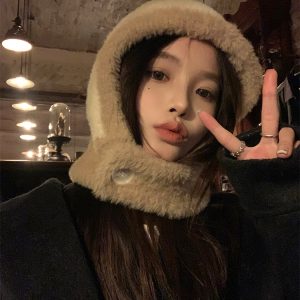 Trendy Women's Balaclava Hat with Scarf, Warm Ear Protection, Autumn Winter Style, Cozy Fashion Accessory