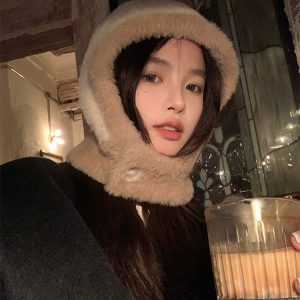 Trendy Women's Balaclava Hat with Scarf, Warm Ear Protection, Autumn Winter Style, Cozy Fashion Accessory