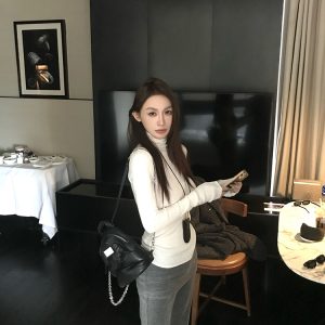 Twilight Soft Color Wool Knit Slim-Fit Long Sleeve V-Neck Turtleneck Base Layer Top - Cozy 90s Style Essential