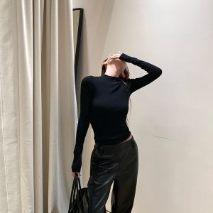 Twilight Soft Color Wool Knit Slim-Fit Long Sleeve V-Neck Turtleneck Base Layer Top - Cozy 90s Style Essential