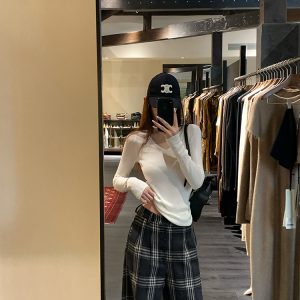 Twilight Soft Color Wool Knit Slim-Fit Long Sleeve V-Neck Turtleneck Base Layer Top - Cozy 90s Style Essential