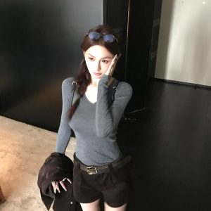 Twilight Soft Color Wool Knit Slim-Fit Long Sleeve V-Neck Turtleneck Base Layer Top - Cozy 90s Style Essential