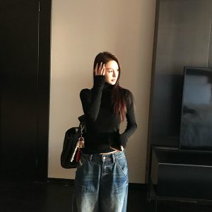 Twilight Soft Color Wool Knit Slim-Fit Long Sleeve V-Neck Turtleneck Base Layer Top - Cozy 90s Style Essential