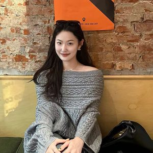Twisted Knit Off-Shoulder Pullover Sweater - Spring Loose Fit Lazy Style Trendy Fashion for Women