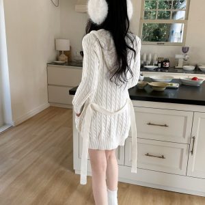 Two-Color Horn Button Twisted Sweater Coat - Quaint Cute Style for Y2K Fashion Lovers