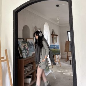 Two-Color Horn Button Twisted Sweater Coat - Quaint Cute Style for Y2K Fashion Lovers