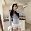 Two-Color Lace Trim Striped Top - Winter Sea Salt Style, Basic Popchee, Perfect for Casual Layering - 90s Inspired Fashion