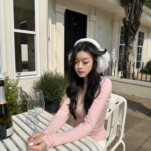 Two-Color Lace Trim Striped Top - Winter Sea Salt Style, Basic Popchee, Perfect for Casual Layering - 90s Inspired Fashion