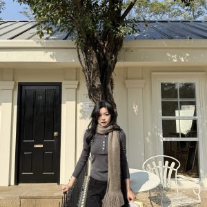 Two-Color Striped Knitted Henley Shirt - Sleek Minimalist Office Siren Style for Modern Chic Fashion