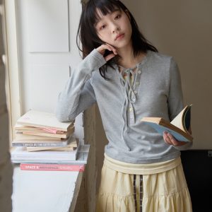 Two-Piece Lace-Up Top with Fitted Long Sleeve T-Shirt - Trendy Y2K Style Layered Look