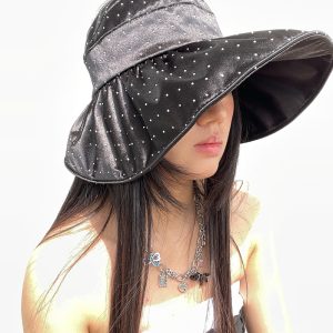 Ultra-Shiny Rhinestone Folding UV-Blocking Sun Hat for Women - Elegant Fisherman Style with Sun Protection