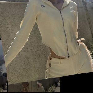 Unique Korean Style Autumn Hooded Zip-Up Sports Top and Irregular Pants Set for a Trendy Look