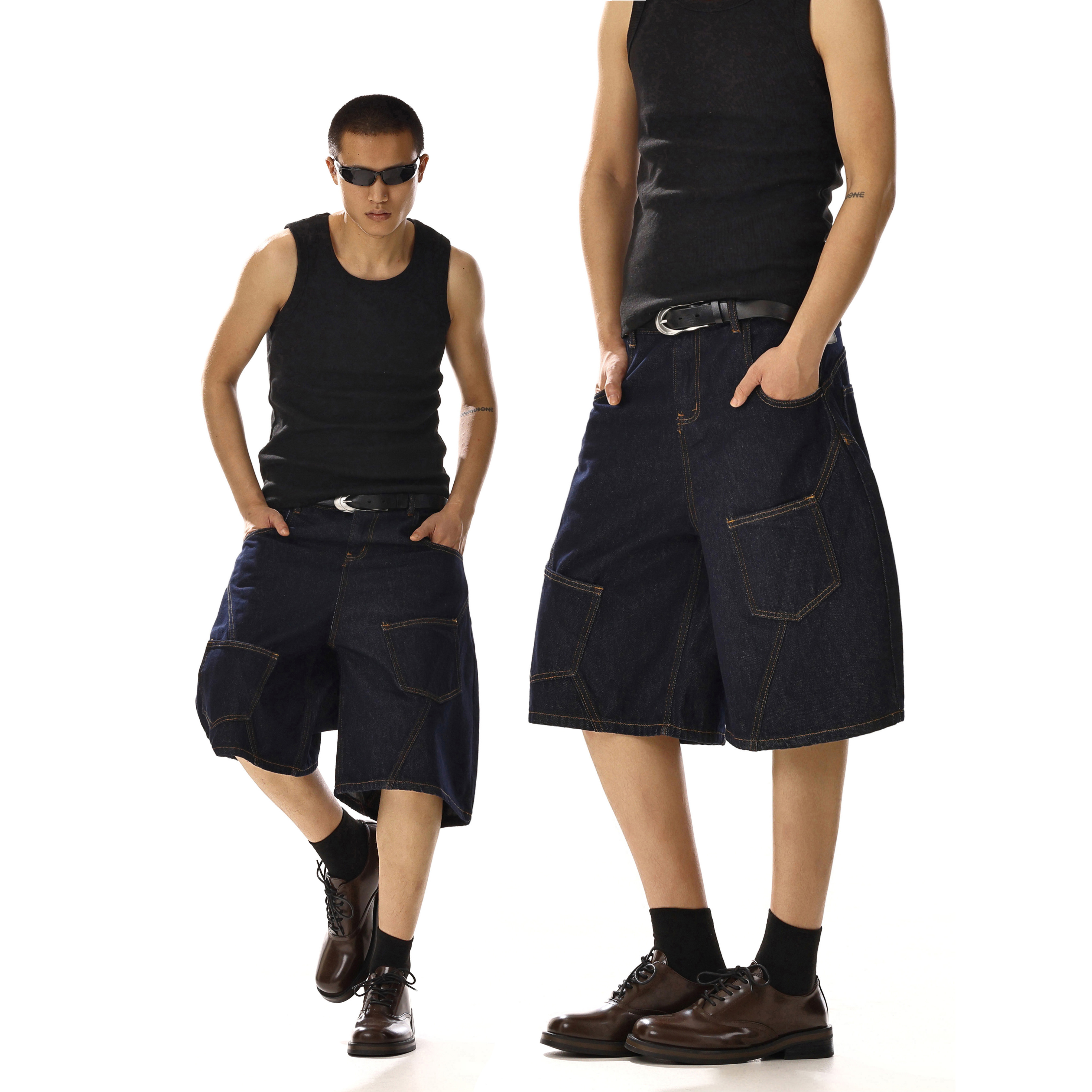 Unisex American Retro Street Multi-Pocket Denim Shorts - Loose-Fit, Versatile Straight-Leg, Casual Mid-Length, Y2K Style