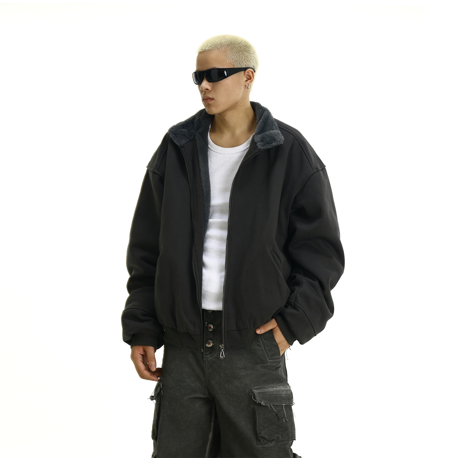 Unisex American Retro Structured Stand Collar Jacket, Thick Cotton Coat for Autumn Winter, High-End Loose Warm Outerwear