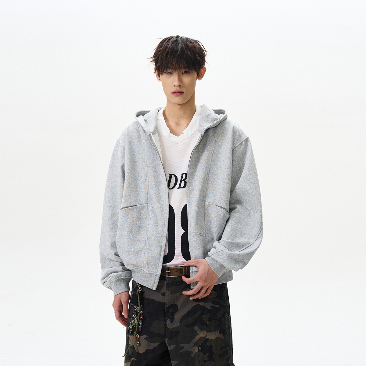 Unisex Deconstructed Zip-Up Hoodie - American Street Style Boxy Short Cardigan Jacket
