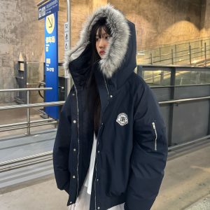 Unisex Detachable Fur Collar Hooded Parka Cotton Coat - Retro American Style Winter Jacket for Men and Women