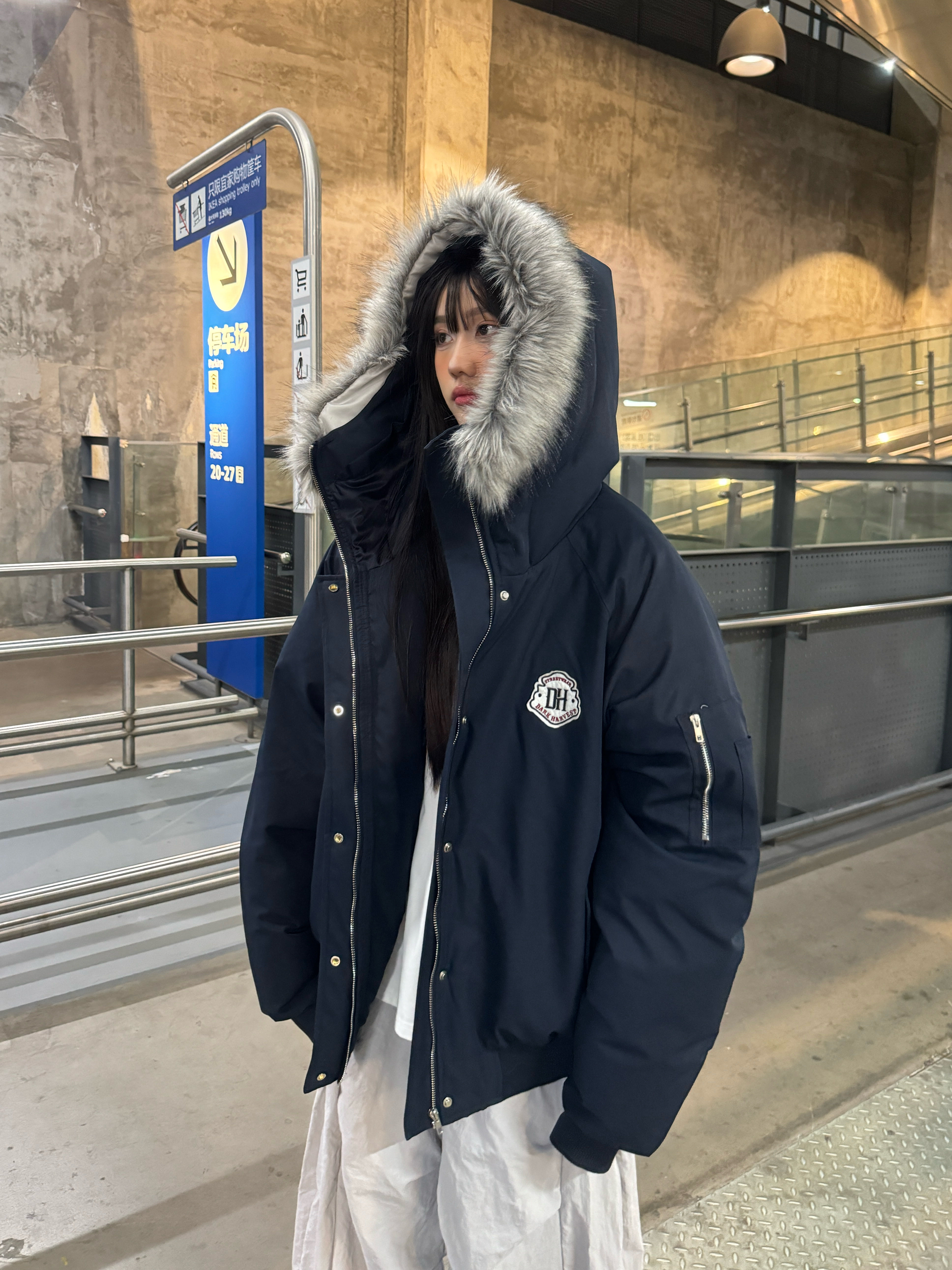 Unisex Detachable Fur Collar Hooded Parka Cotton Coat - Retro American Style Winter Jacket for Men and Women
