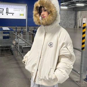 Unisex Detachable Fur Collar Hooded Parka Cotton Coat - Retro American Style Winter Jacket for Men and Women