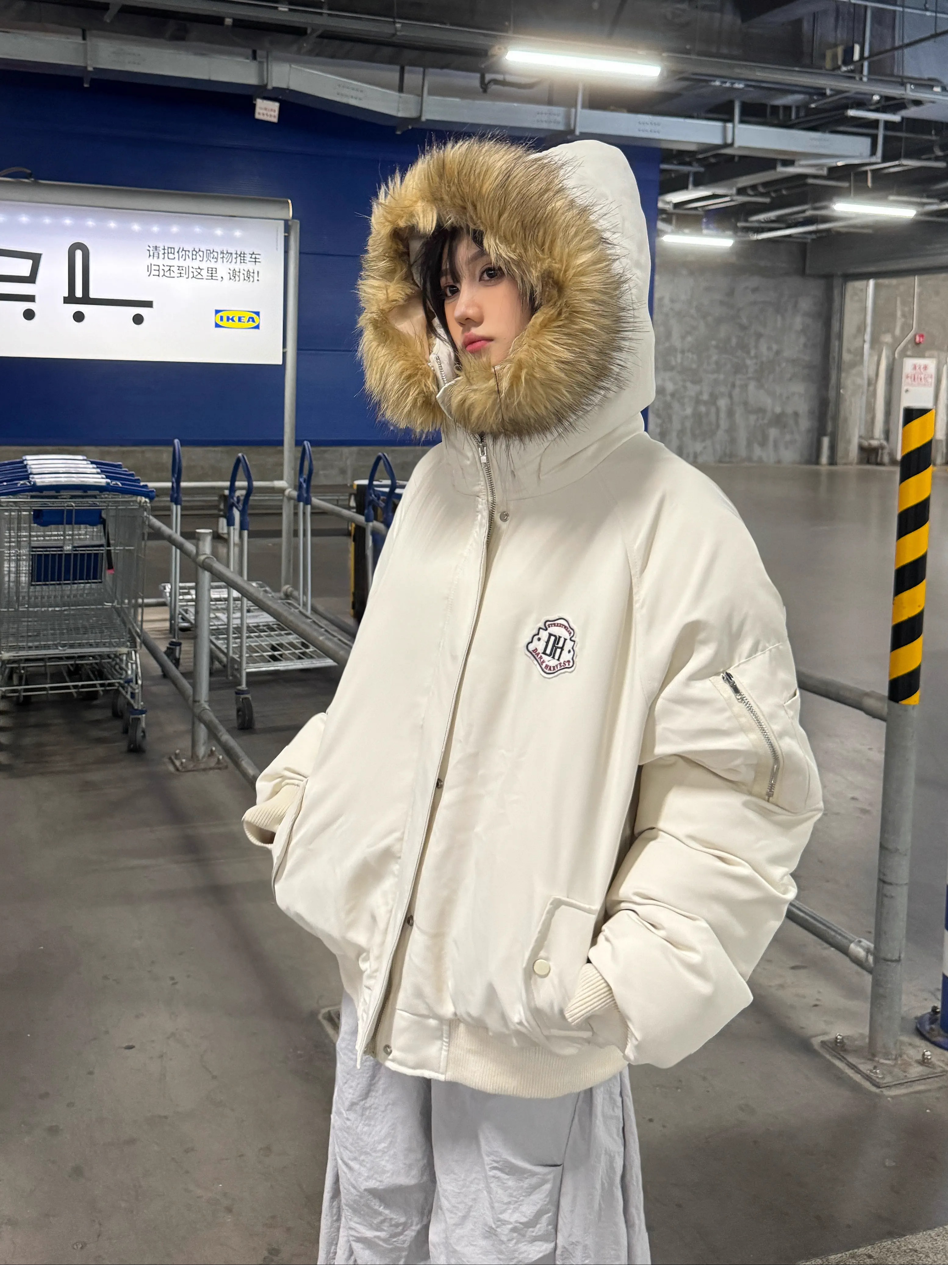 Unisex Detachable Fur Collar Hooded Parka Cotton Coat - Retro American Style Winter Jacket for Men and Women