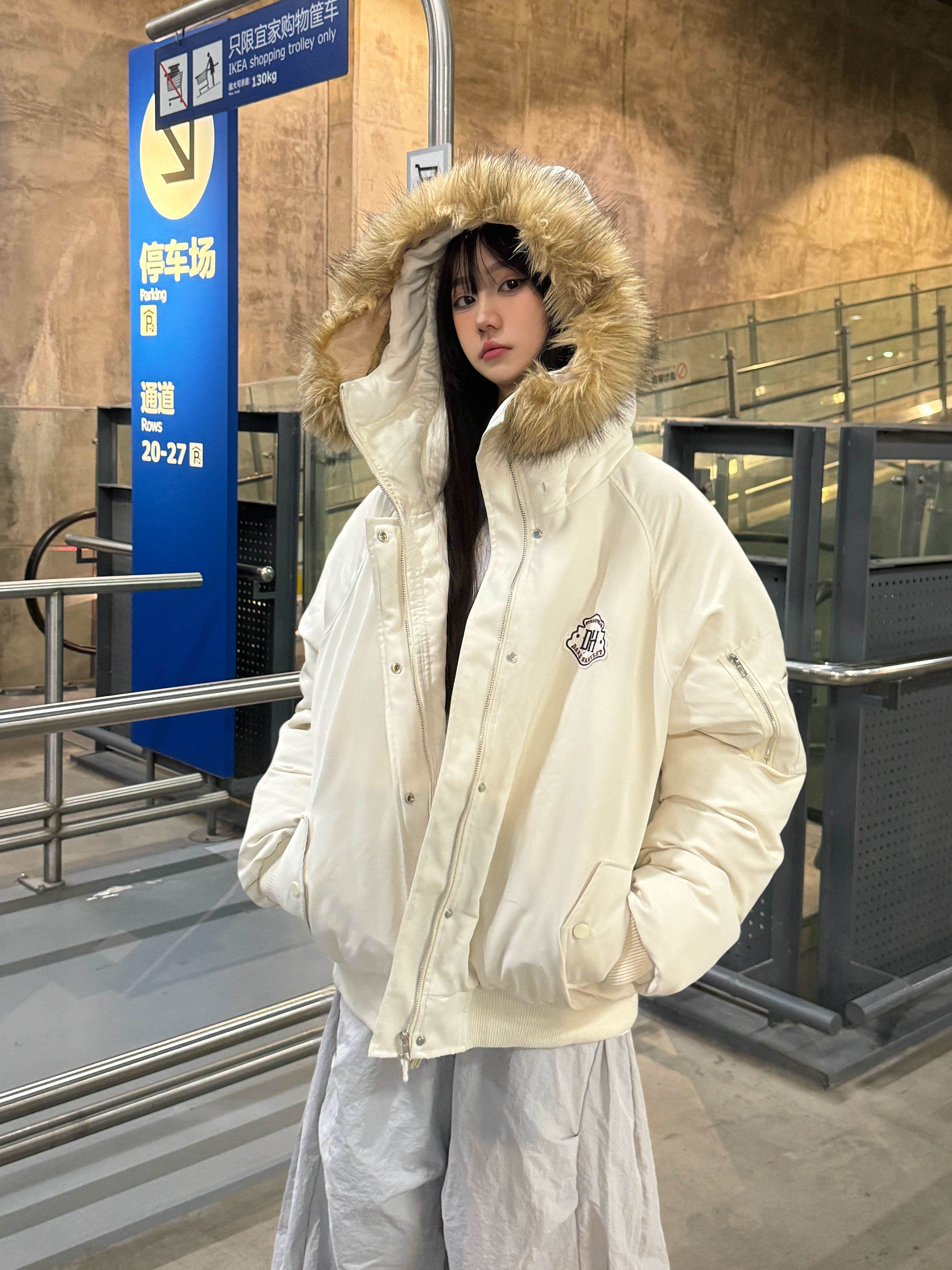 Unisex Detachable Fur Collar Hooded Parka Cotton Coat - Retro American Style Winter Jacket for Men and Women
