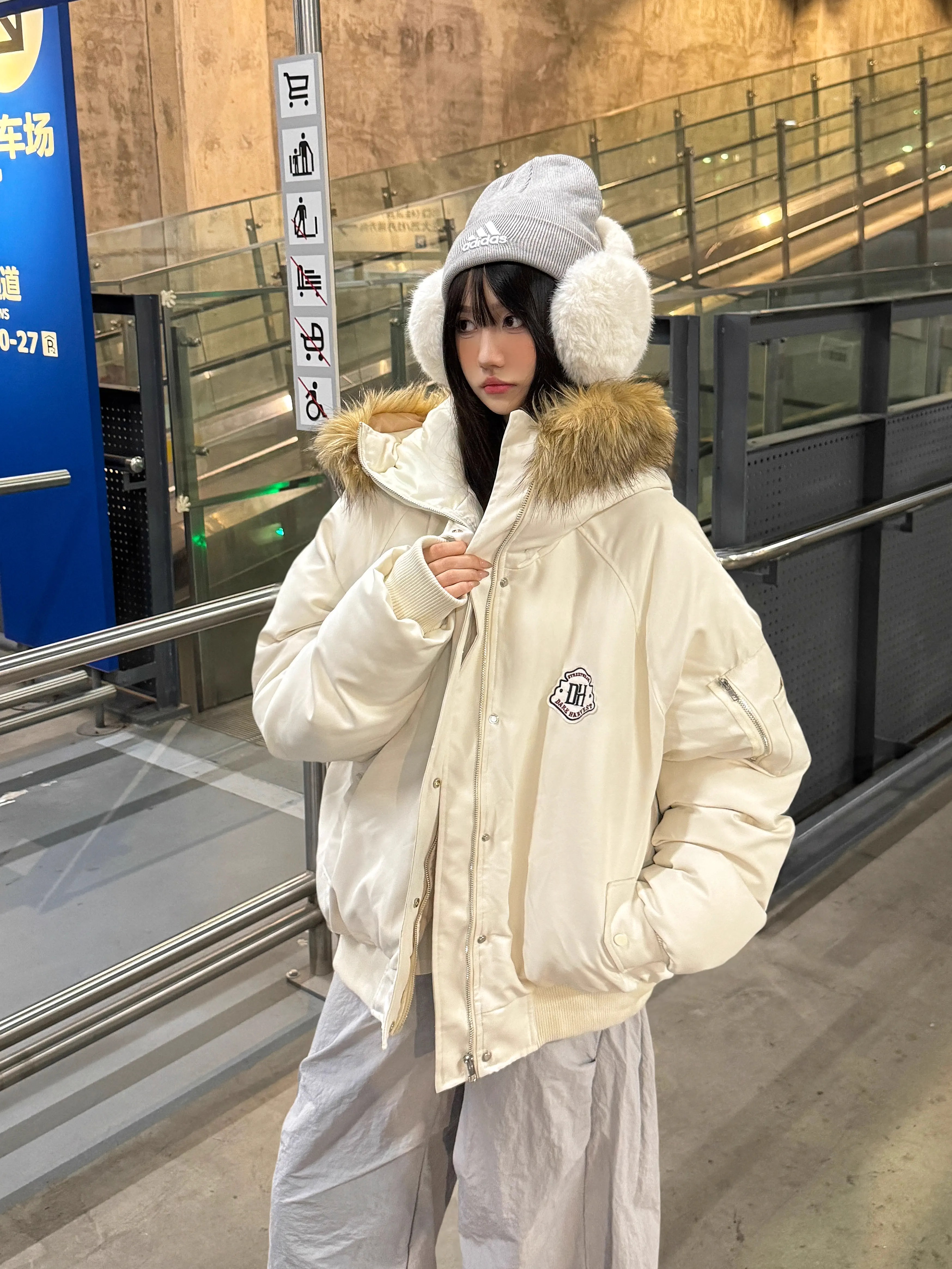 Unisex Detachable Fur Collar Hooded Parka Cotton Coat - Retro American Style Winter Jacket for Men and Women
