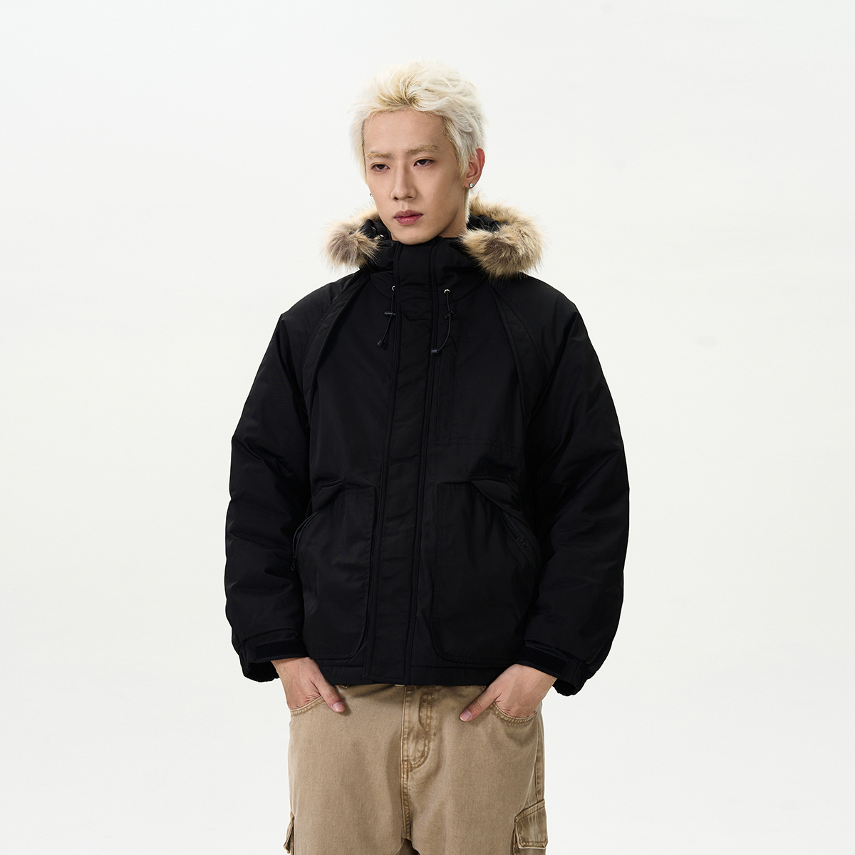 Unisex High Street Cotton Parka with Fur Collar - Versatile Hooded Jacket for Autumn and Winter Fashion