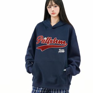 Unisex Loose-Fit American Retro Letter Embroidery Hoodie - Autumn Street Style Casual Sweatshirt