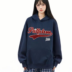 Unisex Loose-Fit American Retro Letter Embroidery Hoodie - Autumn Street Style Casual Sweatshirt