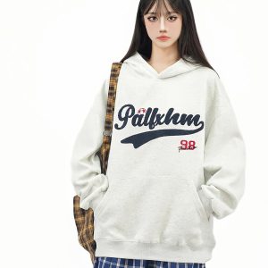 Unisex Loose-Fit American Retro Letter Embroidery Hoodie - Autumn Street Style Casual Sweatshirt