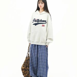 Unisex Loose-Fit American Retro Letter Embroidery Hoodie - Autumn Street Style Casual Sweatshirt