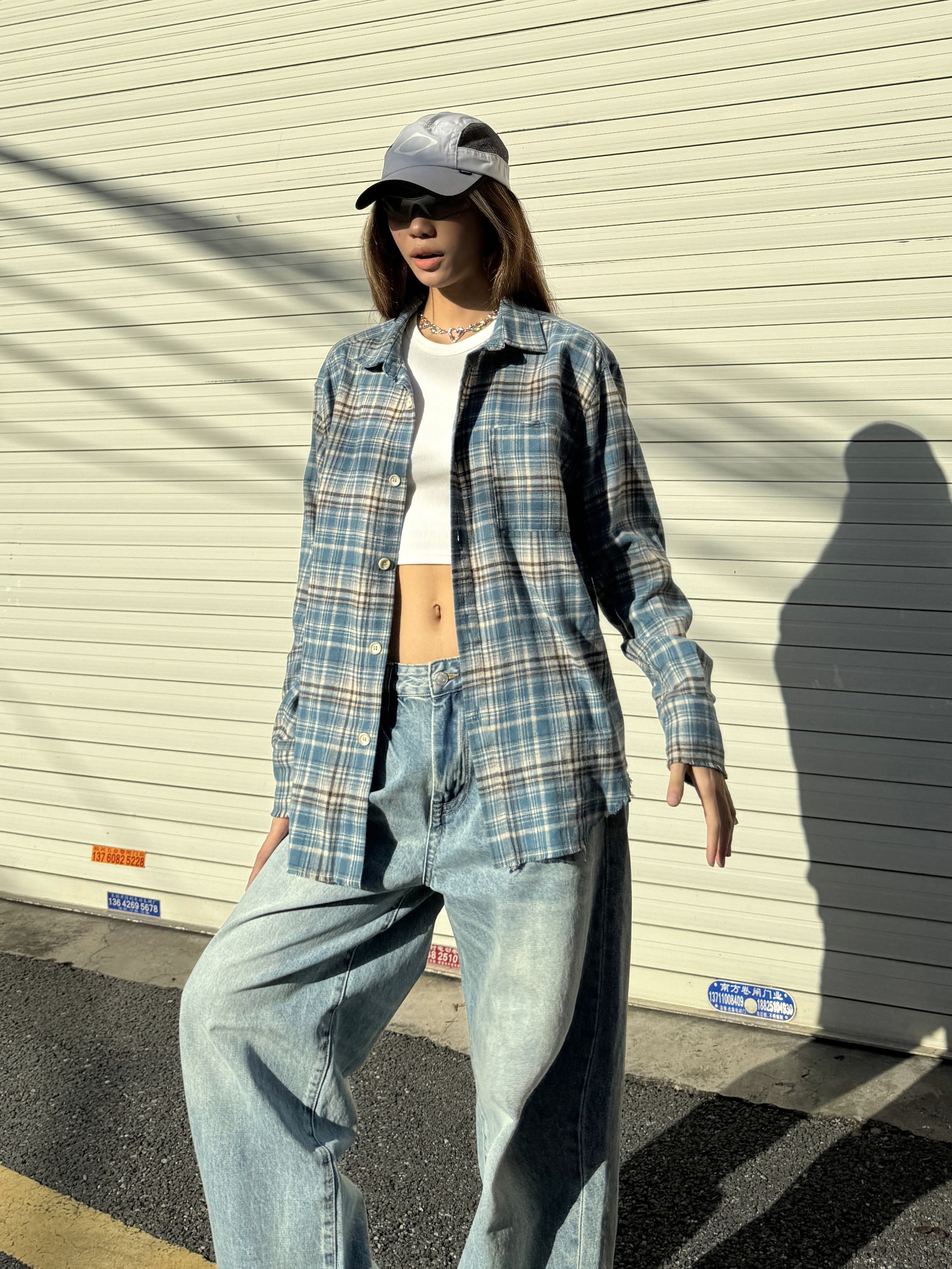 Unisex Loose Fit Plaid Shirt in American Retro Street Style - Casual and Trendy for 90s and Y2K Fashion Lovers