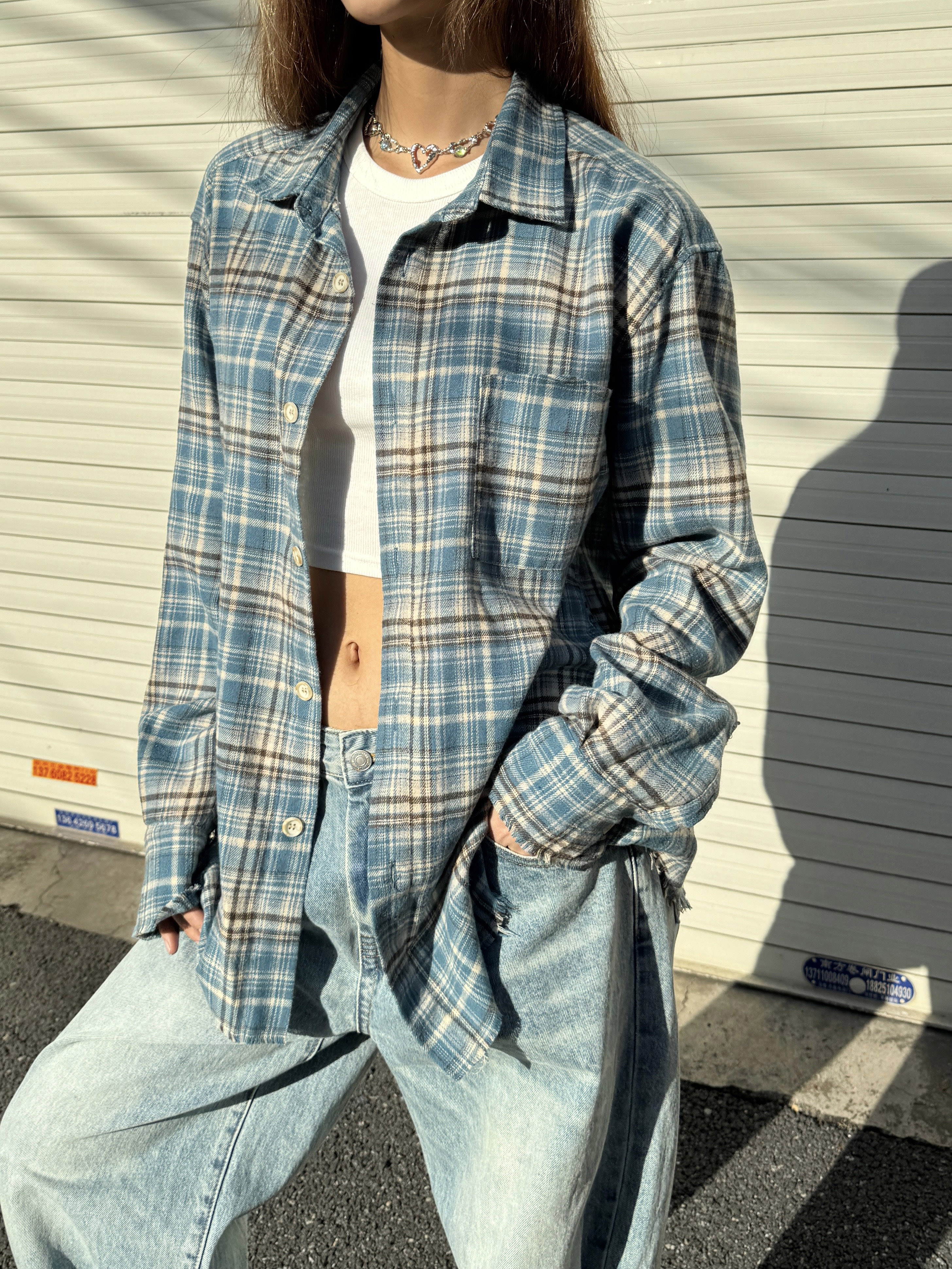 Unisex Loose Fit Plaid Shirt in American Retro Street Style - Casual and Trendy for 90s and Y2K Fashion Lovers