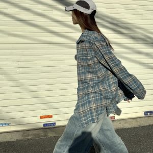 Unisex Loose Fit Plaid Shirt in American Retro Street Style - Casual and Trendy for 90s and Y2K Fashion Lovers