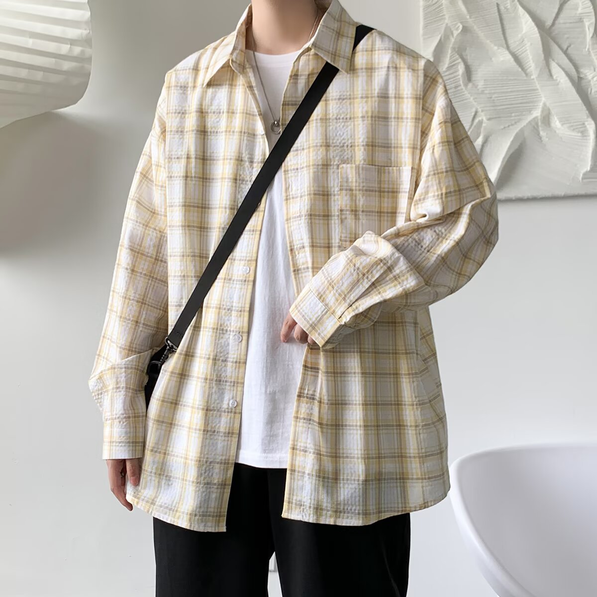 Unisex Loose Plaid Shirt Jacket - Summer City Style, Long Sleeve, High-End Feel, Trendy Hong Kong Fashion for Students